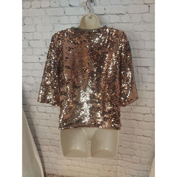 Mona B Women's Size Small Copper Sequined Blouse - Picture 6 of 6